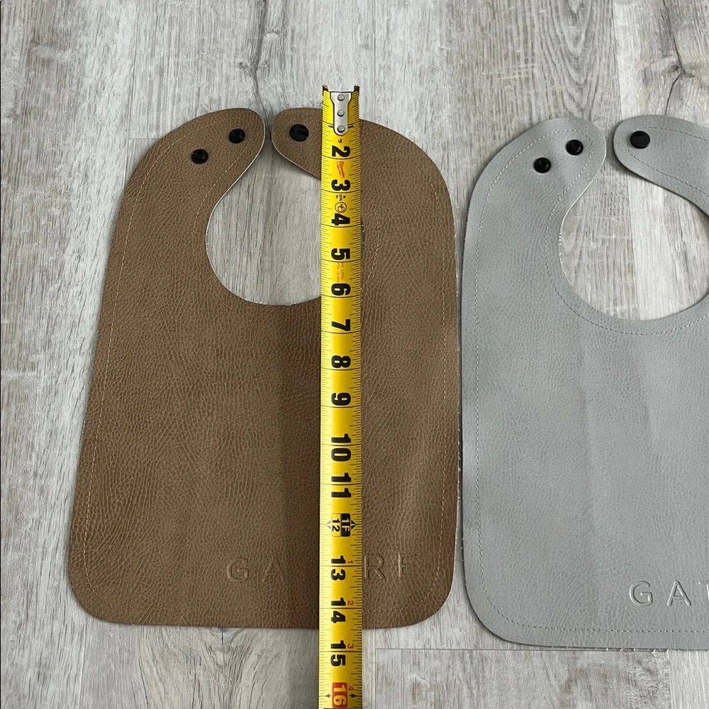 GATHRE Vegan Leather Baby Bib Snap Gray Brown Infant Toddler Quiet Luxury Bundle